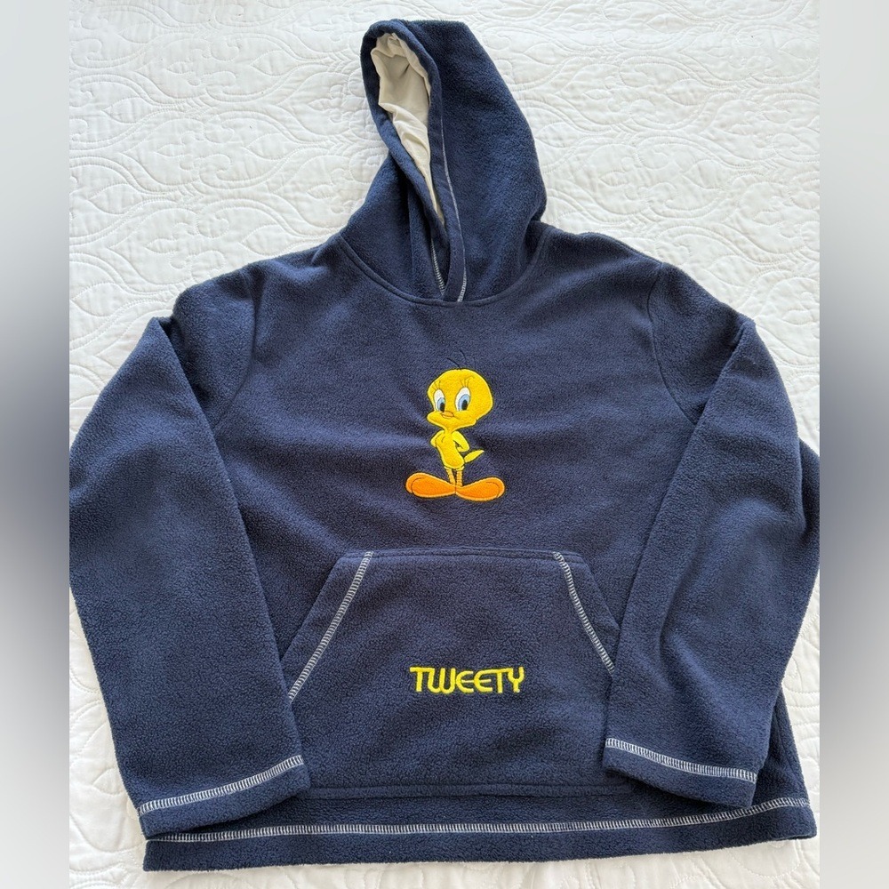 Warner Bros. Looney Tunes Tweety Bird Fleece Hoodie Sweatshirt Navy Unisex M EUC